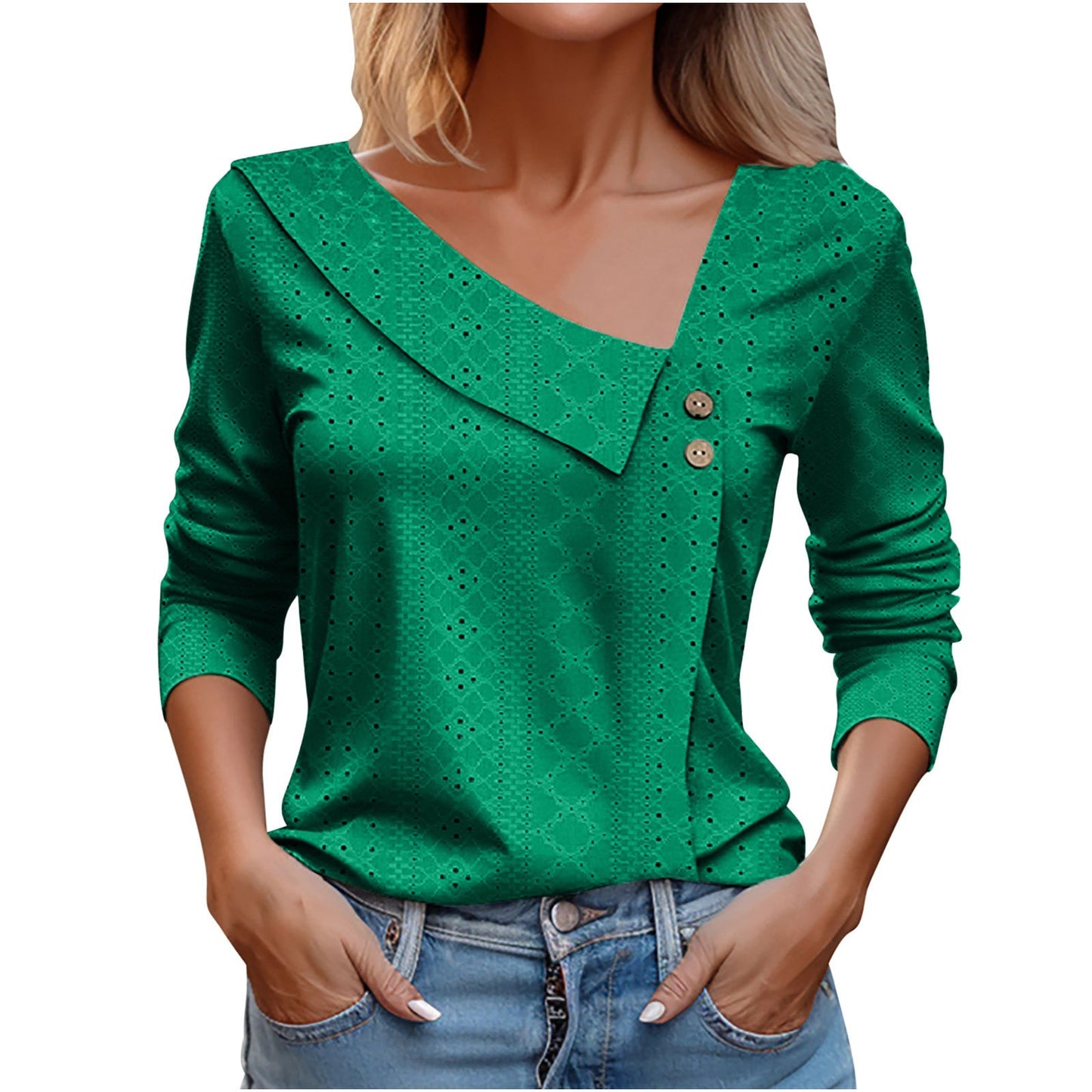 Summer New V-neck Button Long-Sleeved  Top