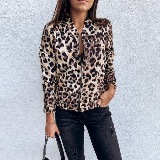 City Vibes Leopard Print Zipper Jacket