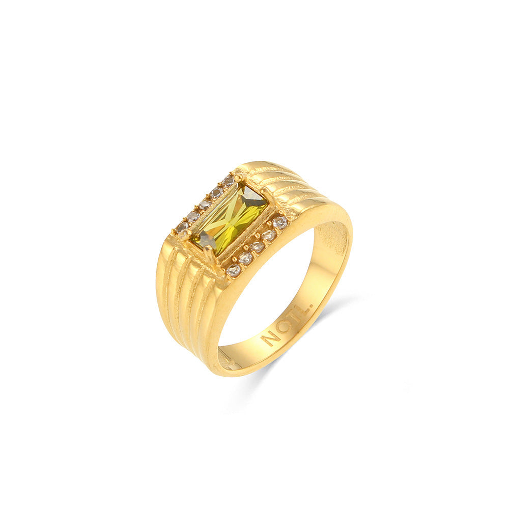 Popular And Fashionable CZ Stone Stainless Steel Gold Ring - Unisex.