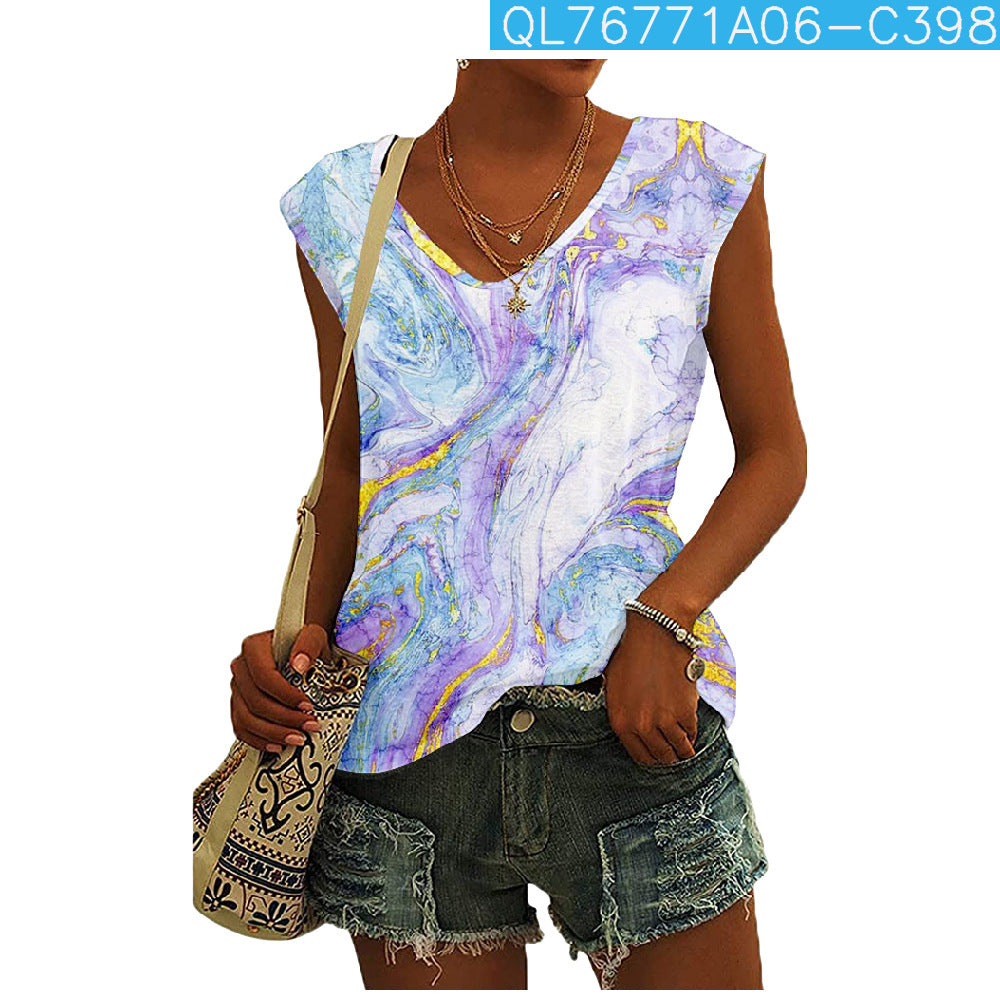 Rose Garden 3D Digital Printing   Sleeveless V-neck  Top