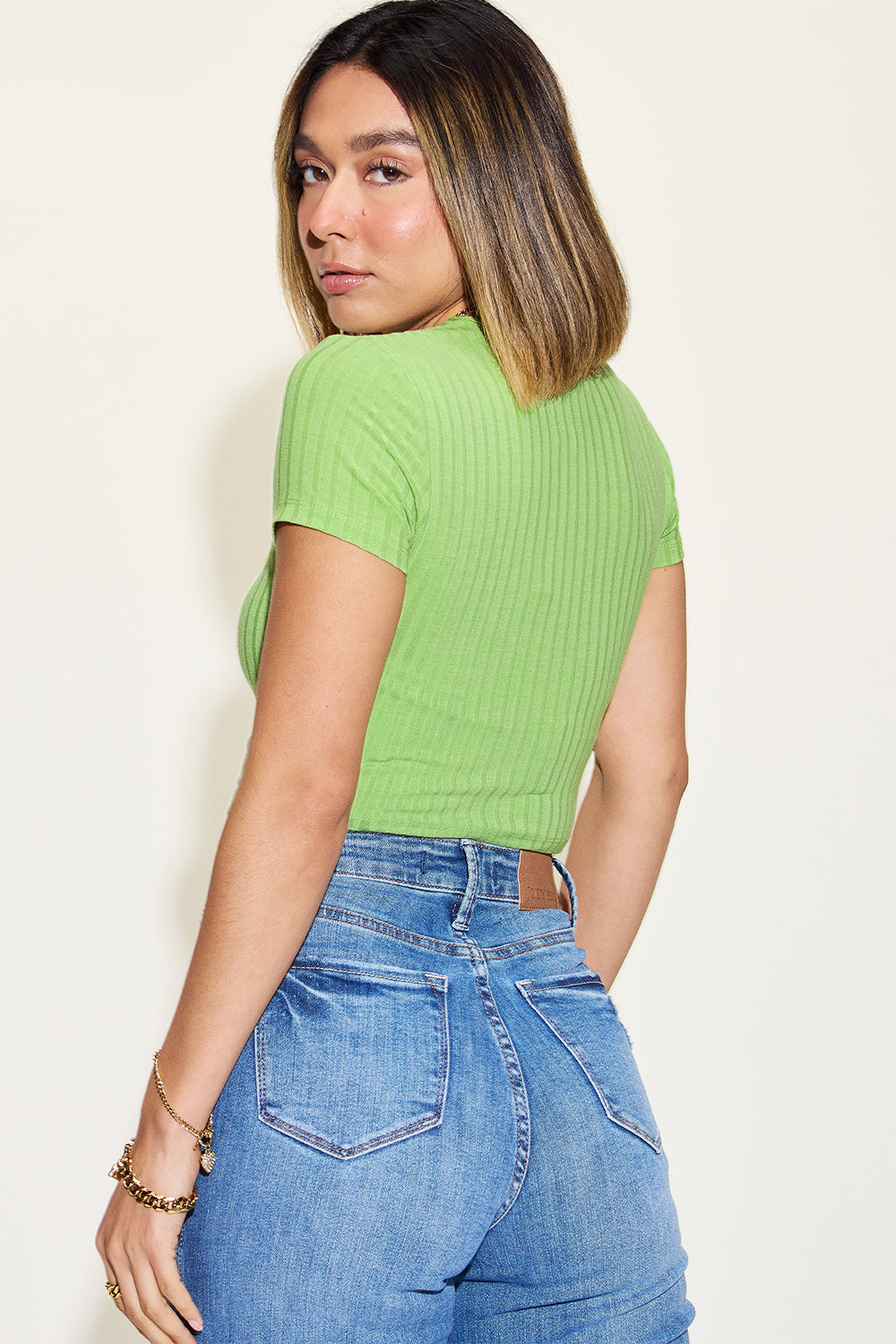 Classic Comfort Ribbed Round Neck Short Sleeve Top