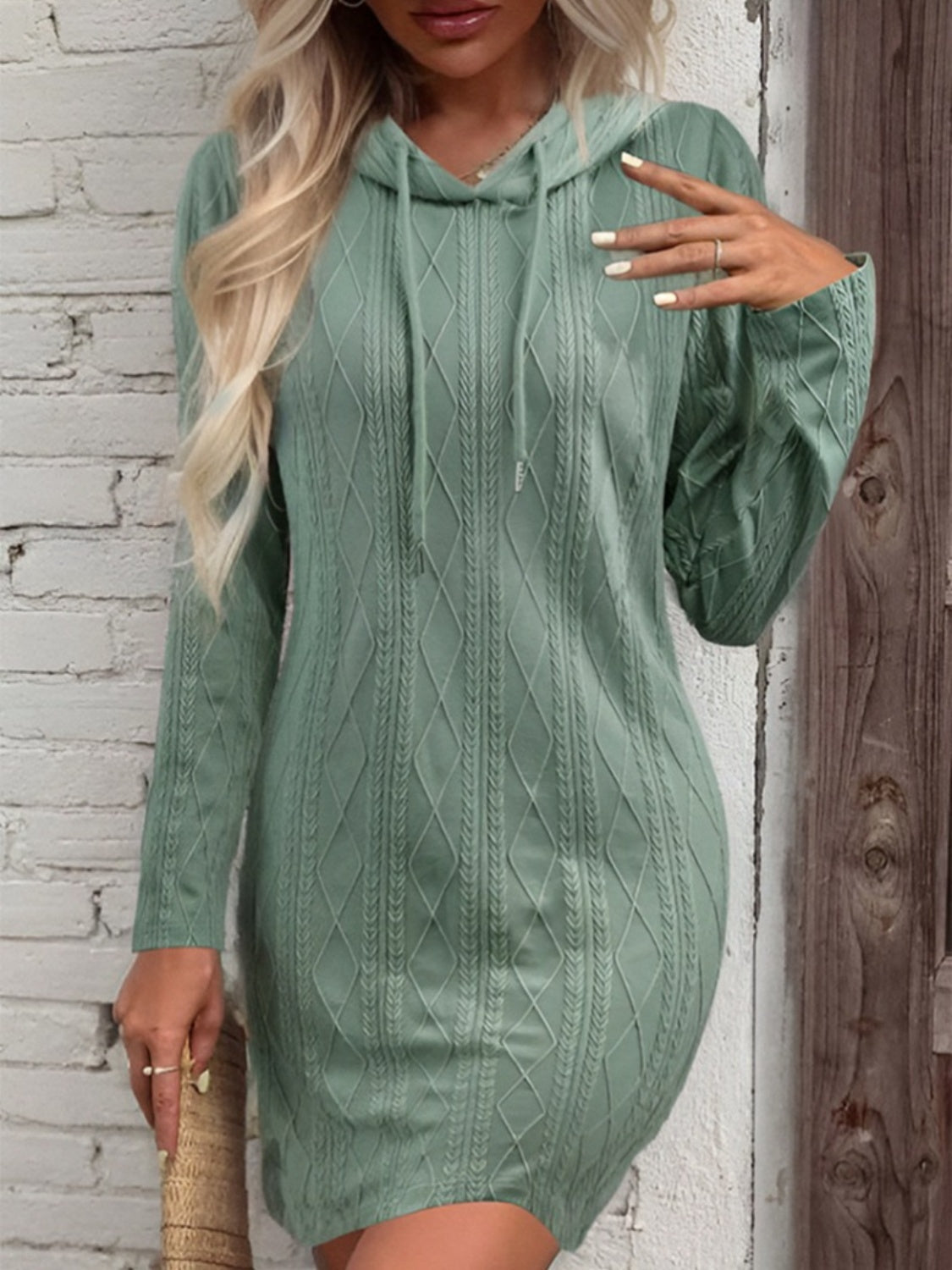 Drawstring Hooded Mini Sweater Dress