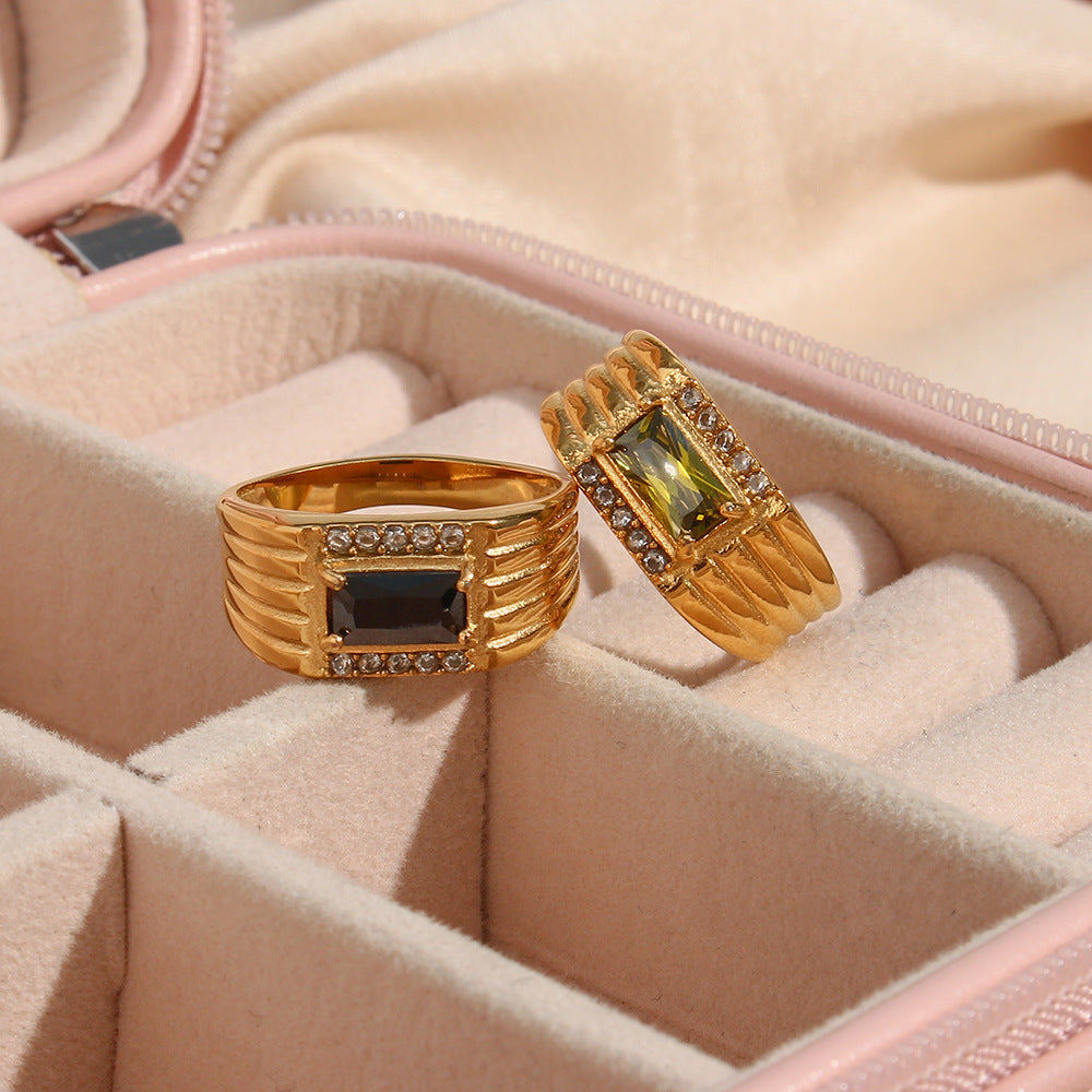 Popular And Fashionable CZ Stone Stainless Steel Gold Ring - Unisex.