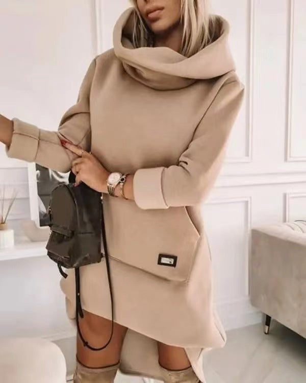 Unique Style Long Sleeve Hood Pocket Pullover Dress
