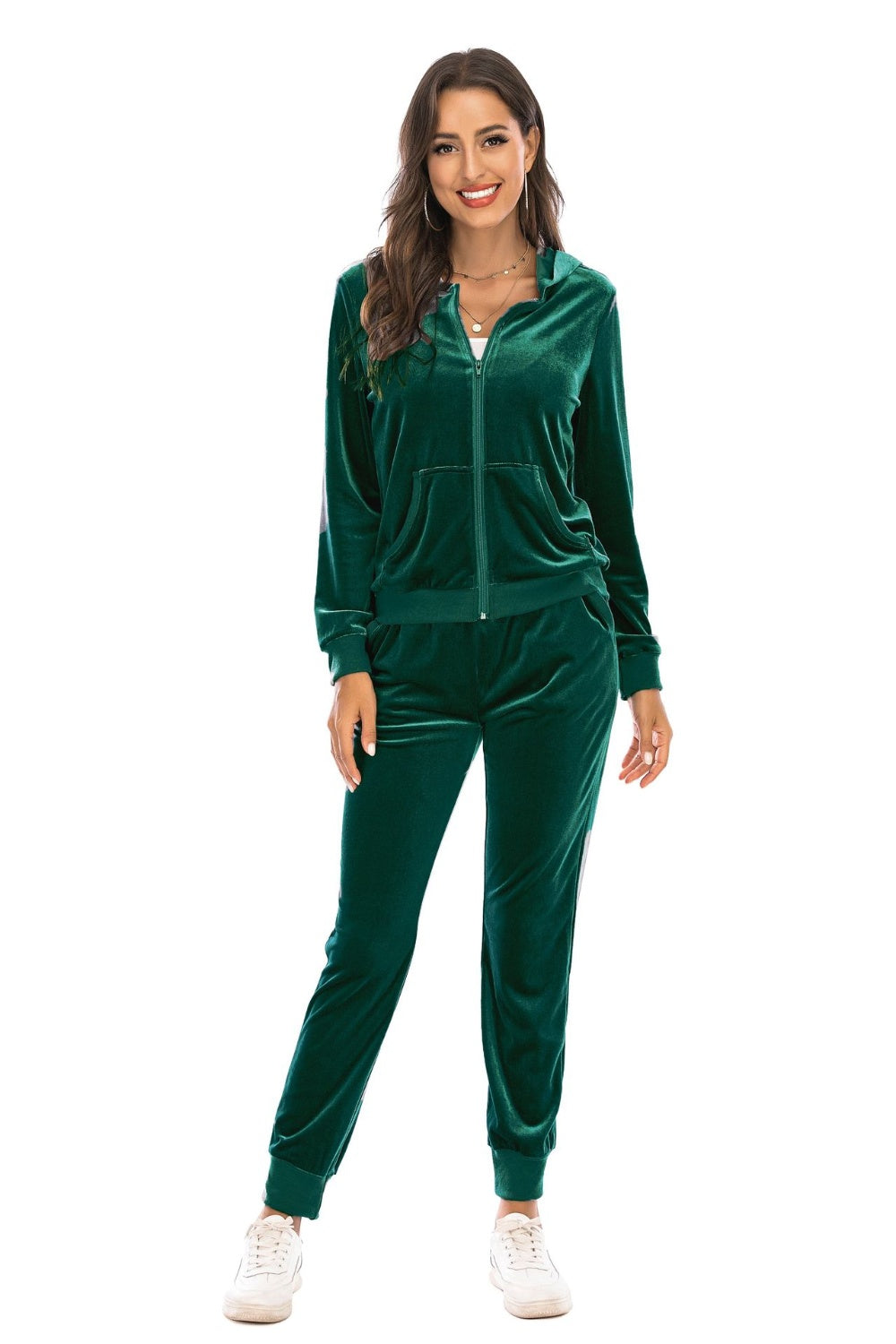 Luxe Velvet Zip-Up Hooded Jacket and Pants Set