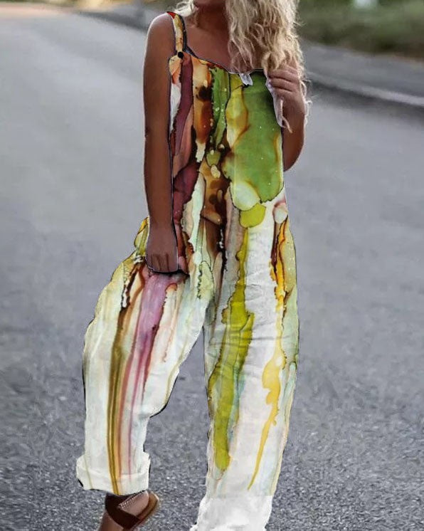 Floral Printed Loose Cotton And Linen Suspenders