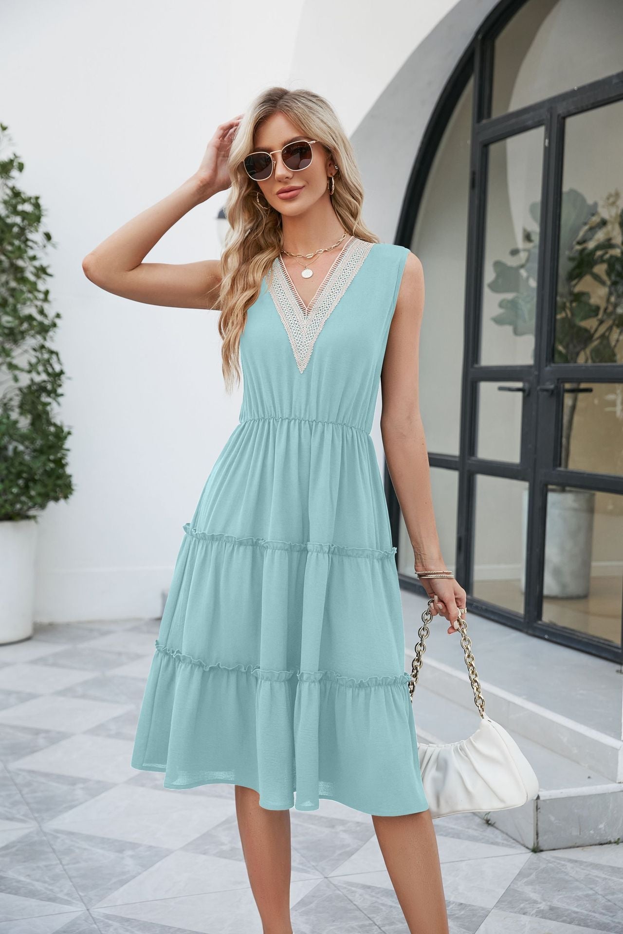 Pleated Ruffle Elegant Sleeveless Beach Dress