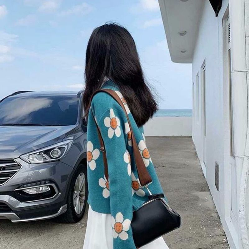 Sweeten Your Day Smiley Face Flower Knit Cardigan