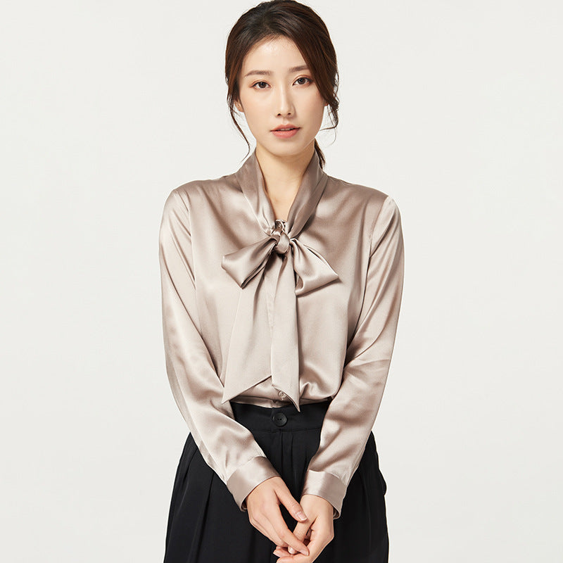 Luxurious Silk Long Sleeve Bow Knot Shirt