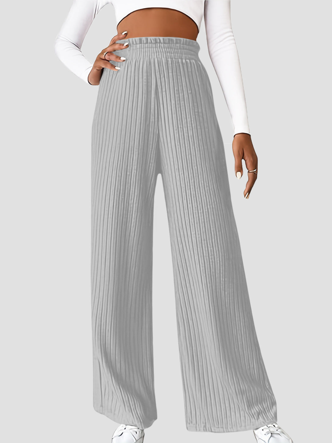 Cool Solid Color Ribbed High Waist Pants