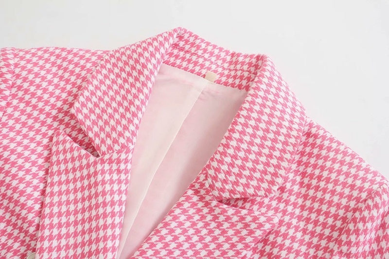 All The Feels Houndstooth Double-Breasted Blazer