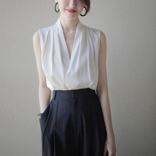 Classic Sleeveless Silk Shirt