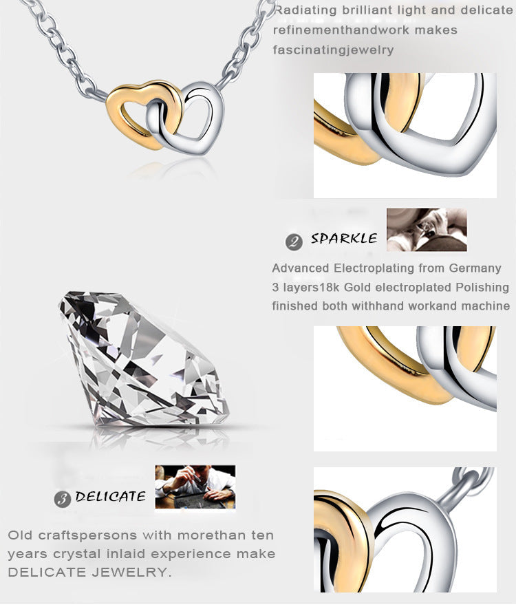 Two Hearts Interlocked Forever Pendant - Gold and Silver, Me and You Forever. Great Gift.