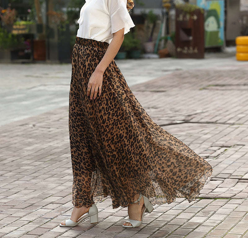In Style Leopard Print Flowy Maxi Skirt