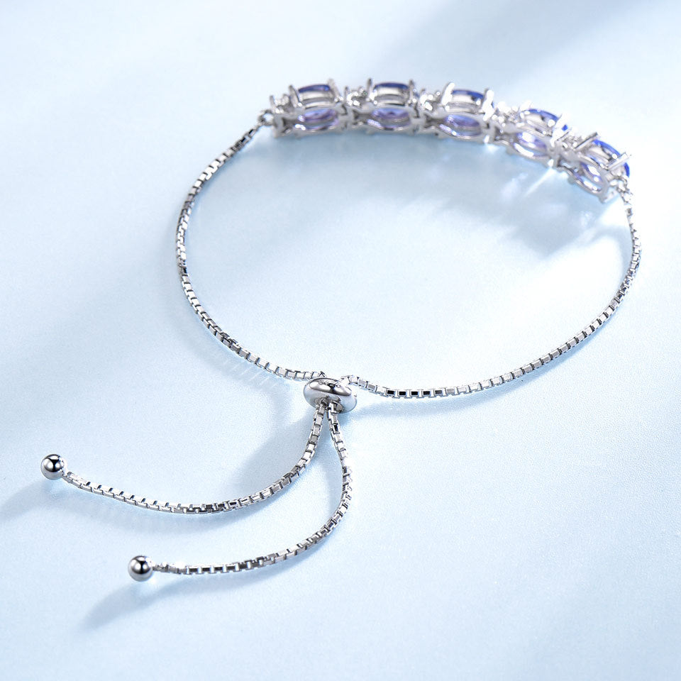 Deep Blue Topaz 925 Sterling Silver Adjustable Box Chain Link Bracelet.