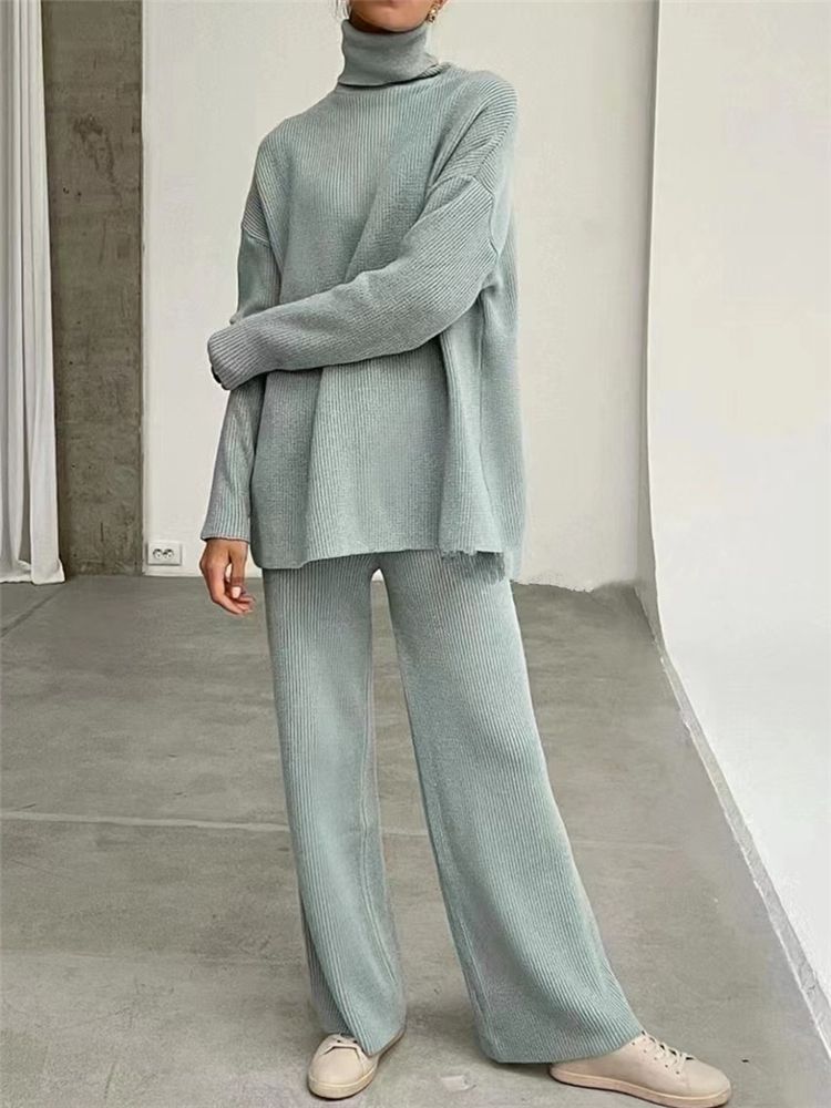 Turtleneck Sweater Knitted Tracksuit 2 Pieces Sets