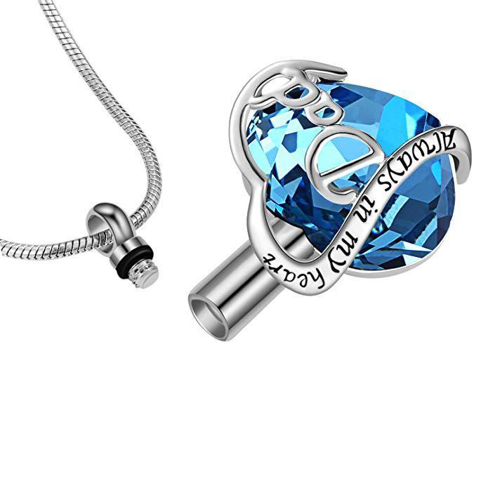 Always in My Heart Dad-Mom Crystal Love Necklace.
