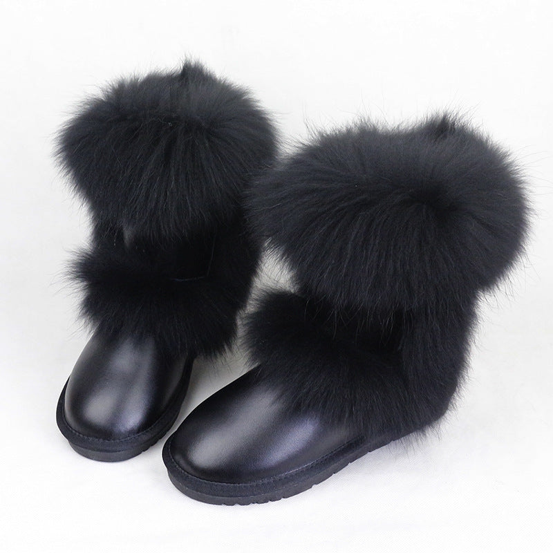 Mid-calf Genuine Fox Fur Snow Boots
