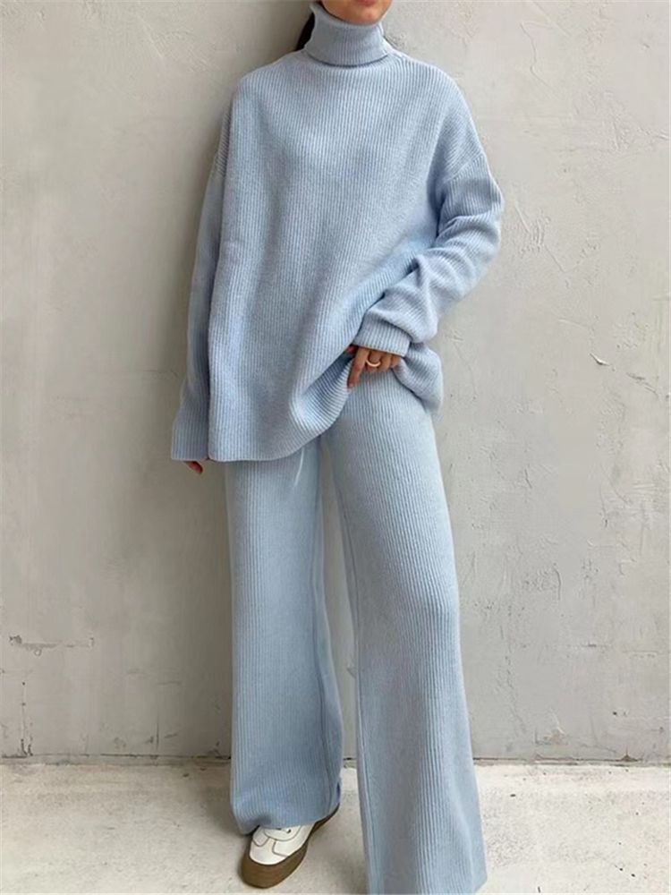 Turtleneck Sweater Knitted Tracksuit 2 Pieces Sets