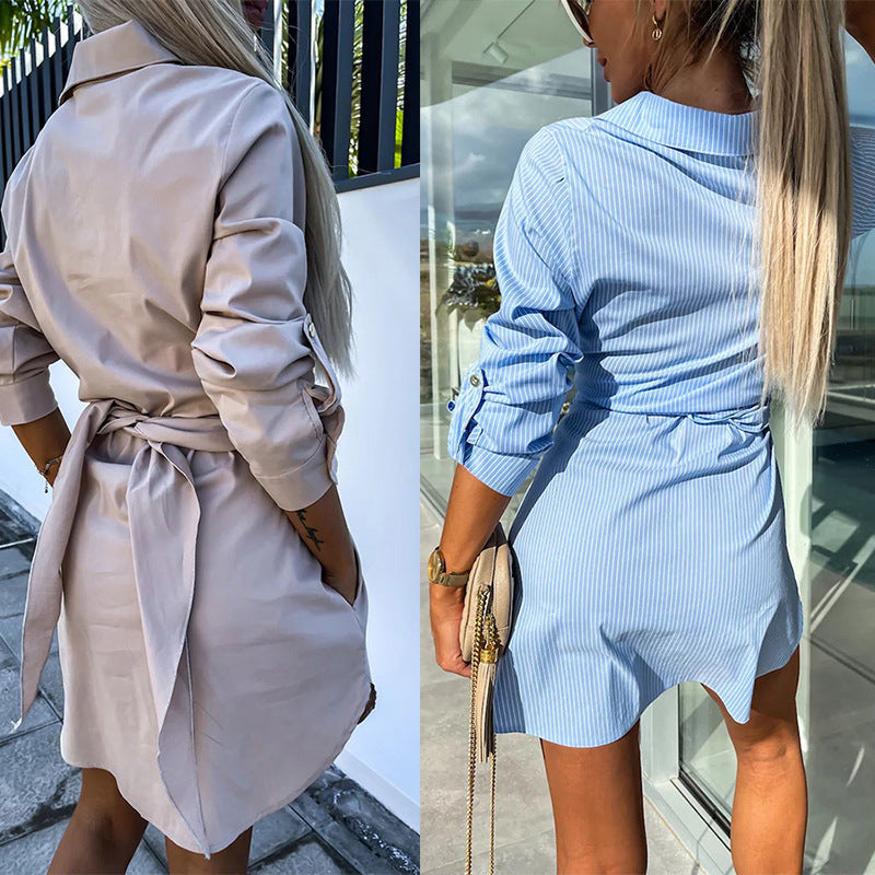 Urban Casual  Rolled Sleeves  Shirt Dress