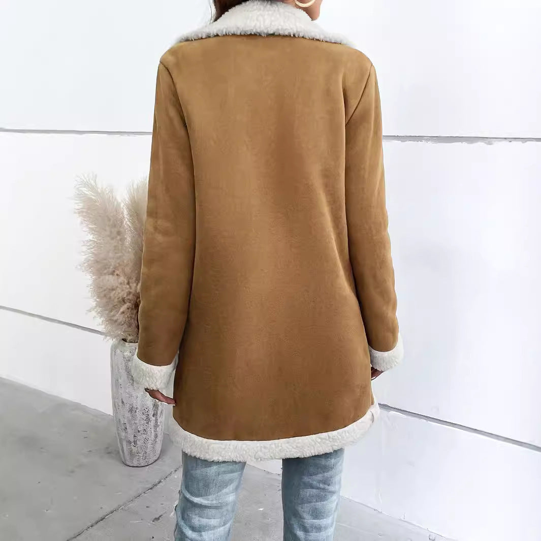 Long-sleeved Lapel Deerskin Velvet Thick Woolen Coat