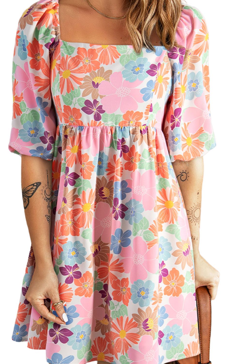 Bloom Burst Printed Half Sleeve Mini Dress