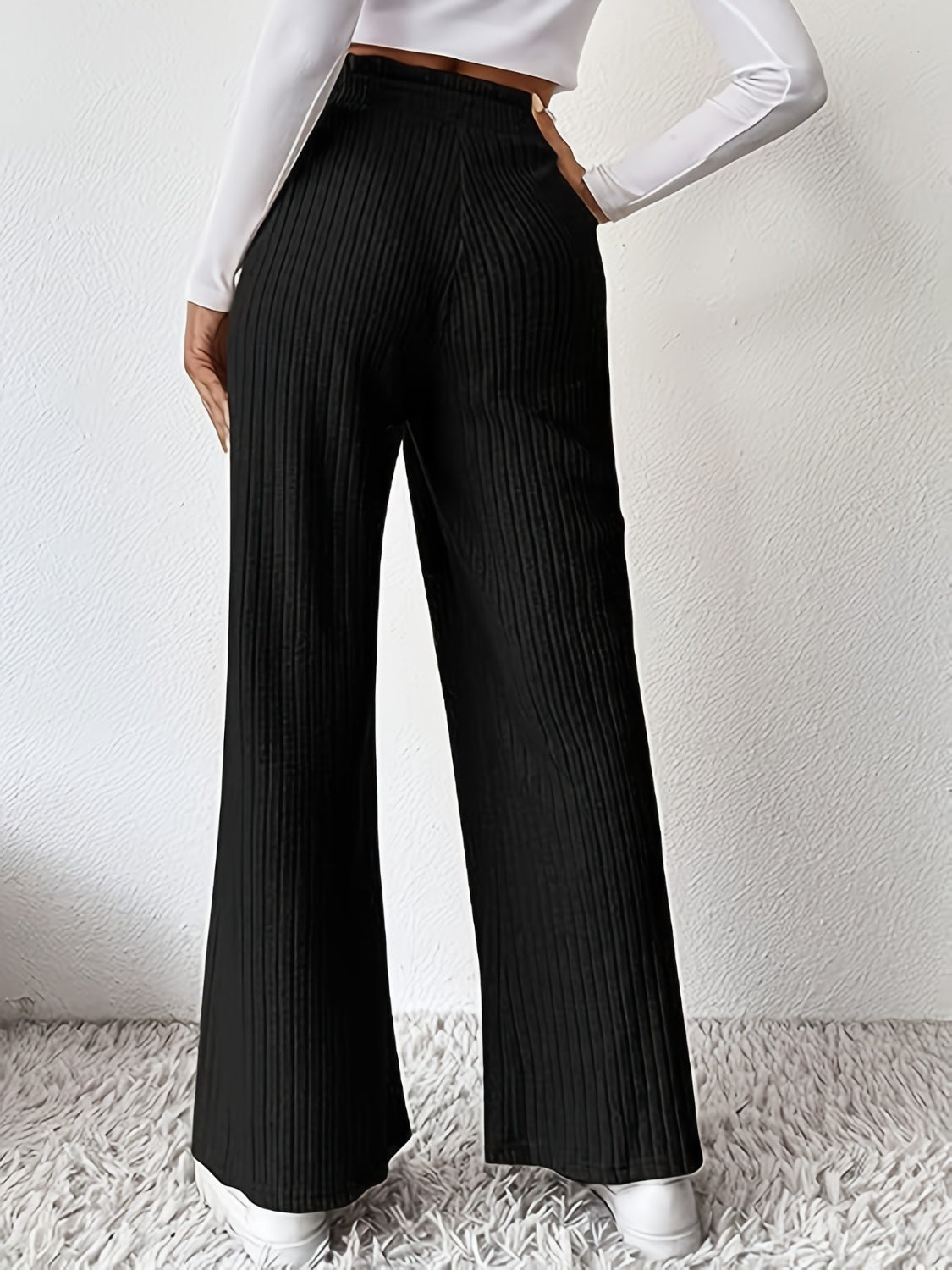 Cool Solid Color Ribbed High Waist Pants
