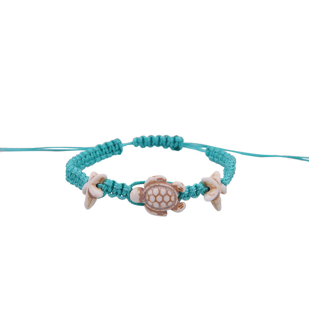 Turtle Star Turquoise Hand-Woven Resin Beats Anklet - Adjustable Size.