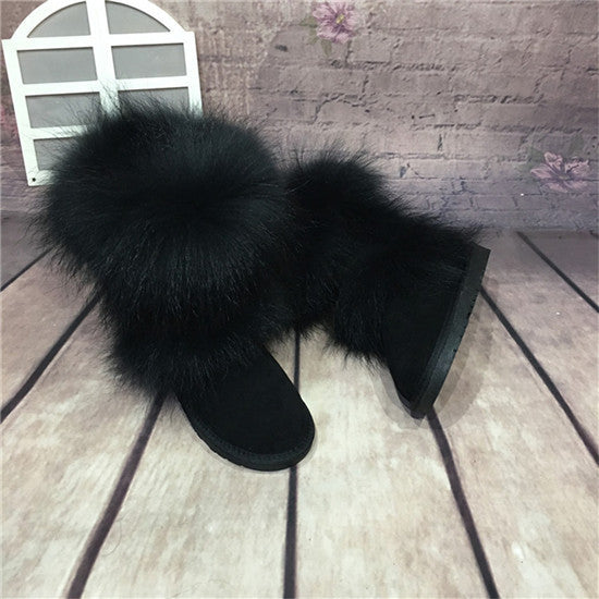 Mid-calf Genuine Fox Fur Snow Boots