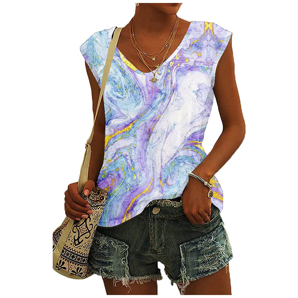 Rose Garden 3D Digital Printing   Sleeveless V-neck  Top
