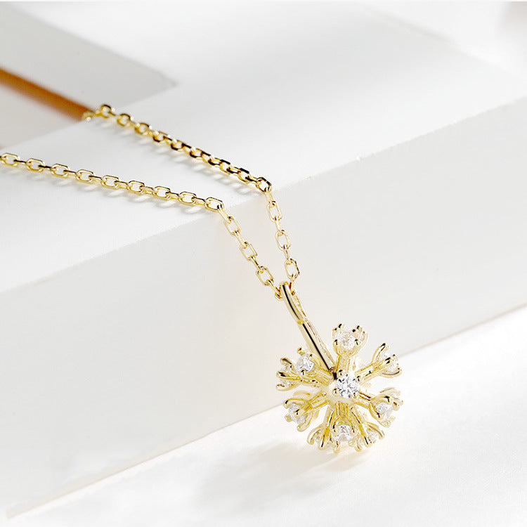 Gold Sparkling Dandelion CZ Necklace with Link Chain.