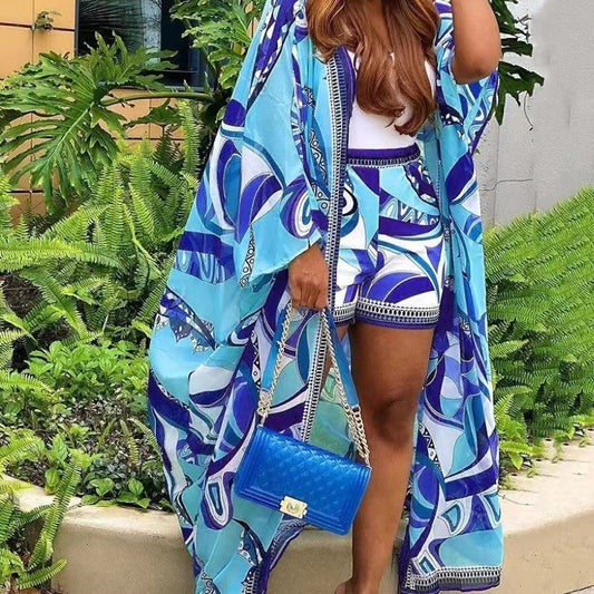 Milk Silk Printed Temperament Cardigan & Shorts Set