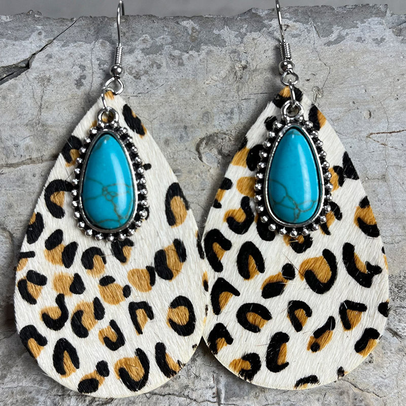 Animal Print  Leather Drop-Shaped Earrings