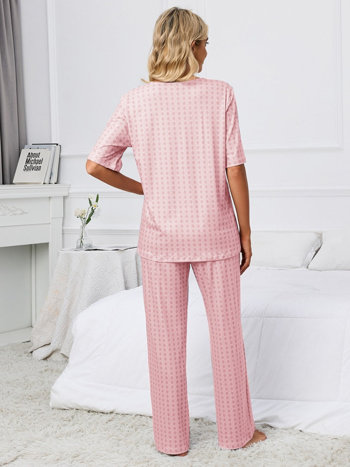 Calm Comfort Printed V-Neck Top and Pants Lounge Set