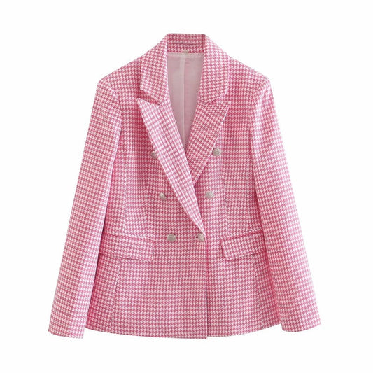 All The Feels Houndstooth Double-Breasted Blazer