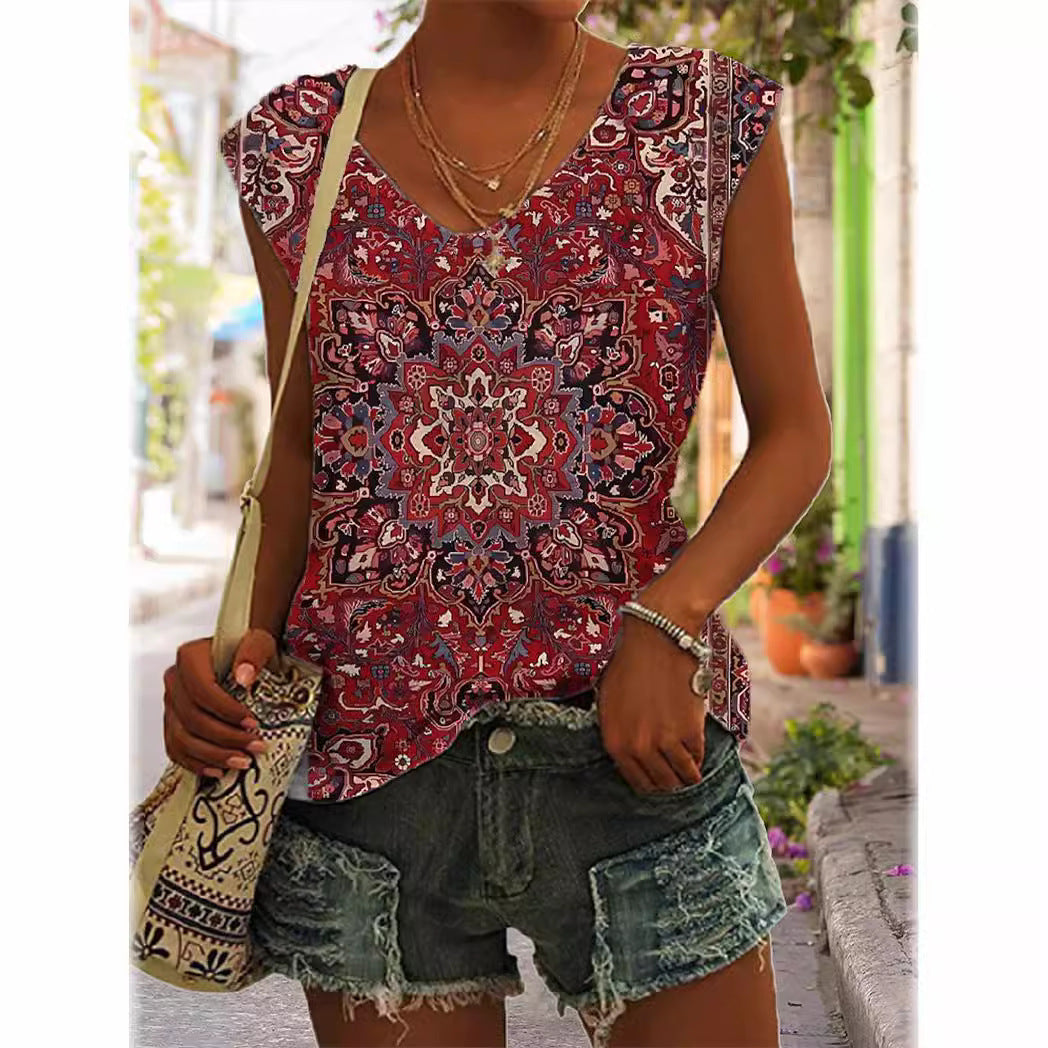 Rose Garden 3D Digital Printing   Sleeveless V-neck  Top