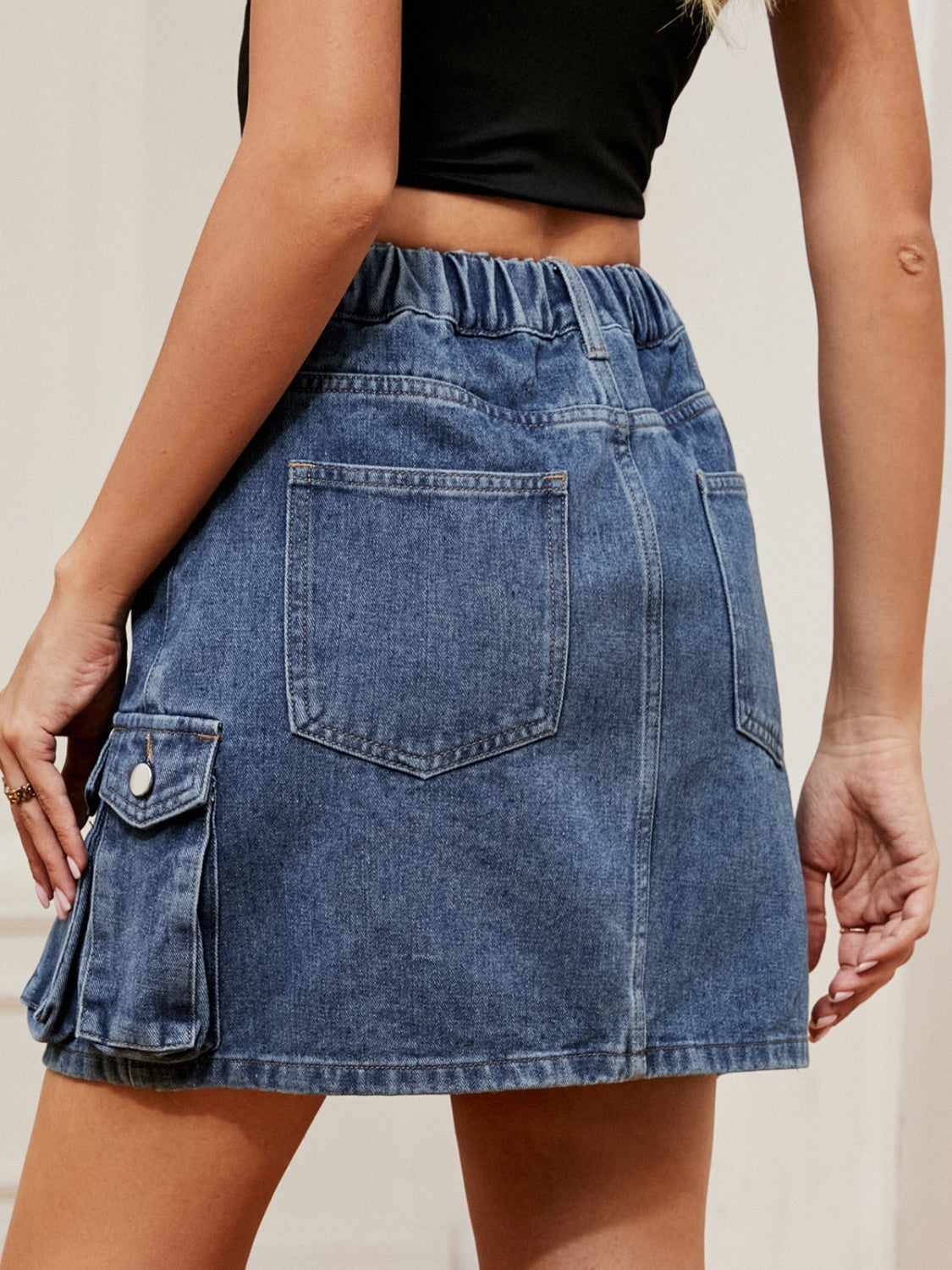 High Waist Pocketed Denim Skirt