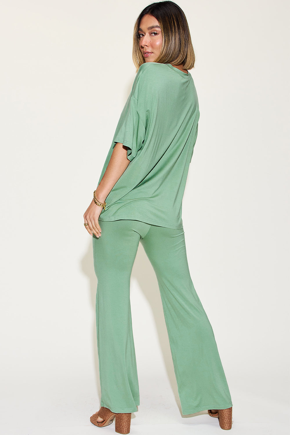 Bold Lady Drop Shoulder T-Shirt and Flare Pants Set