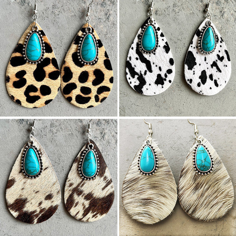 Animal Print  Leather Drop-Shaped Earrings