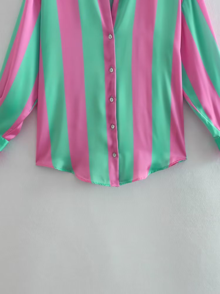 Striped Silk European Style Loose Printed Shirt