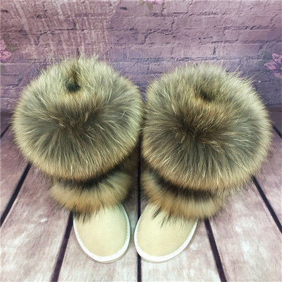 Mid-calf Genuine Fox Fur Snow Boots