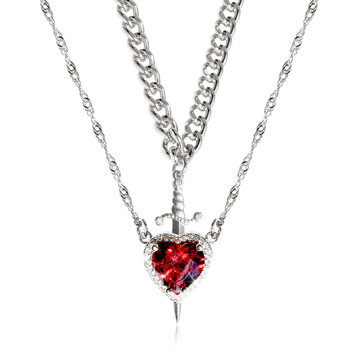 Heart & Sword Necklace Two-piece Set