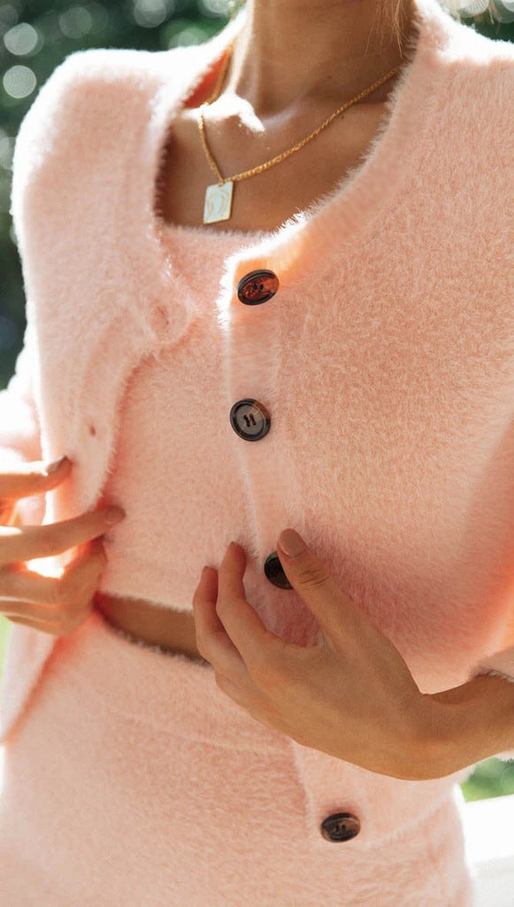 Luxe Velvet High Waist Skirt Three-Piece Cardigan