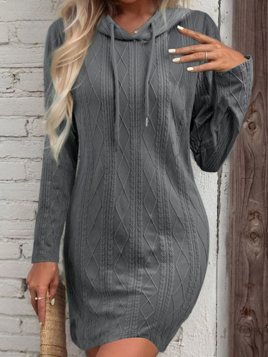 Drawstring Hooded Mini Sweater Dress