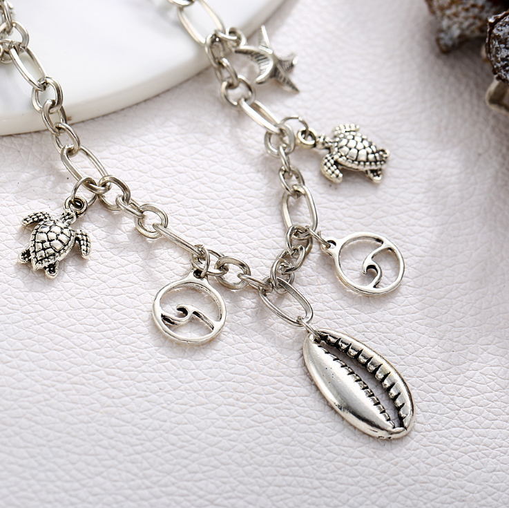Boho Wave Turtle Charms Anklet Bracelets Shell Anklet Adjustable size.