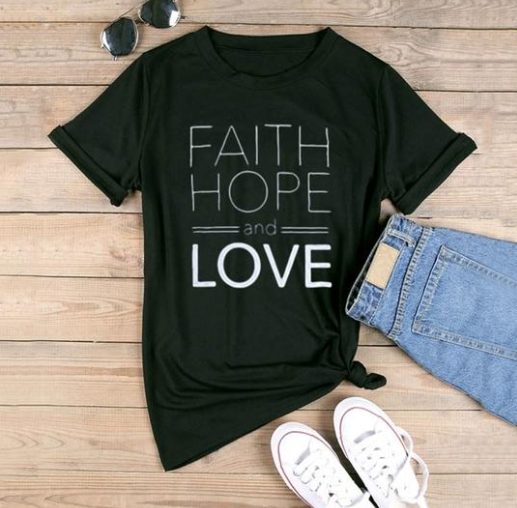 Faith -Hope- Love Cotton T-shirts with Short Sleeves
