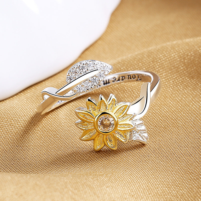 You Are My Sunshine Gold/Silver Two-tone Sunflower Ring. - Adjusts to Any Size.
