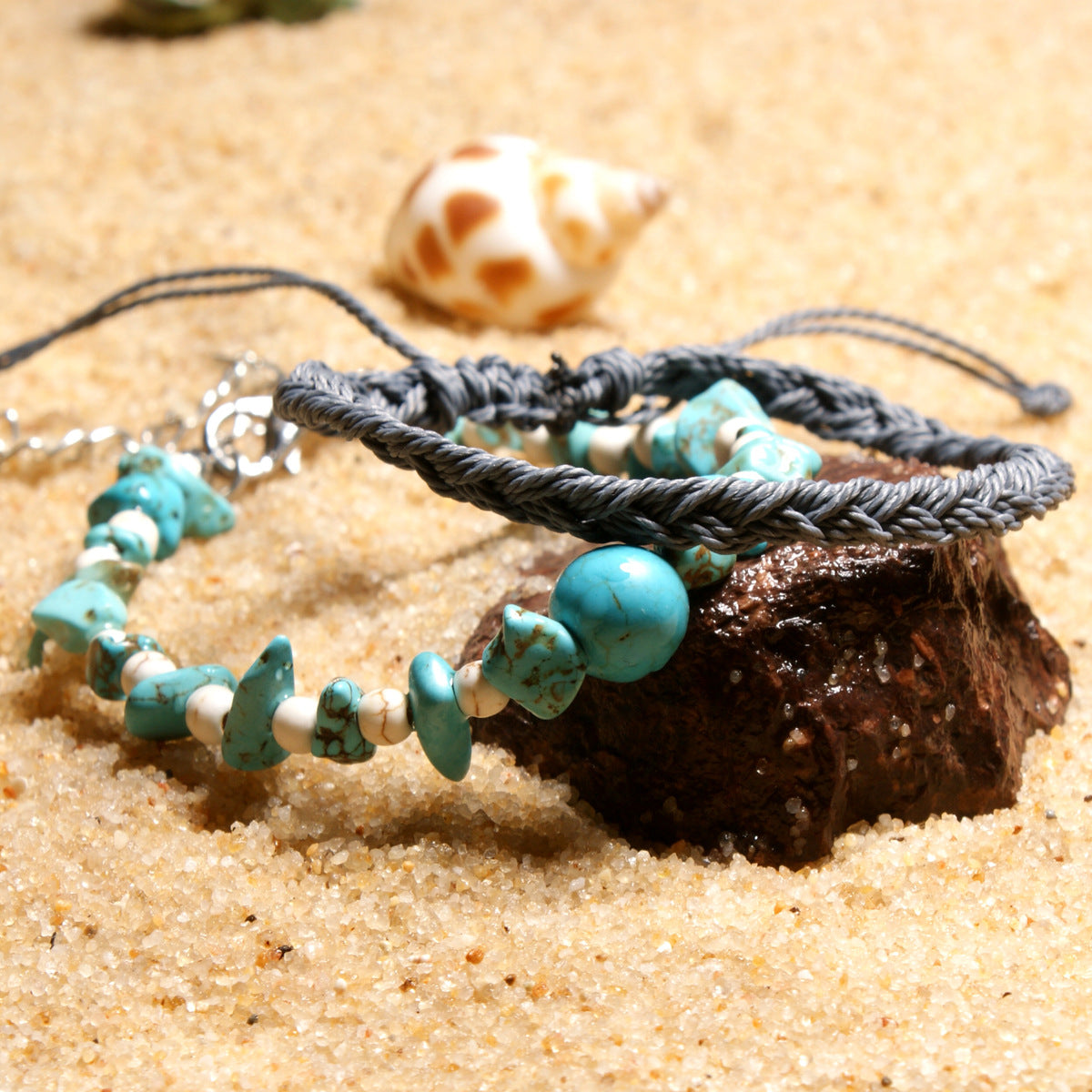 Natural Turquoise Stones Anklet - 2 pieces per order. Choose color.