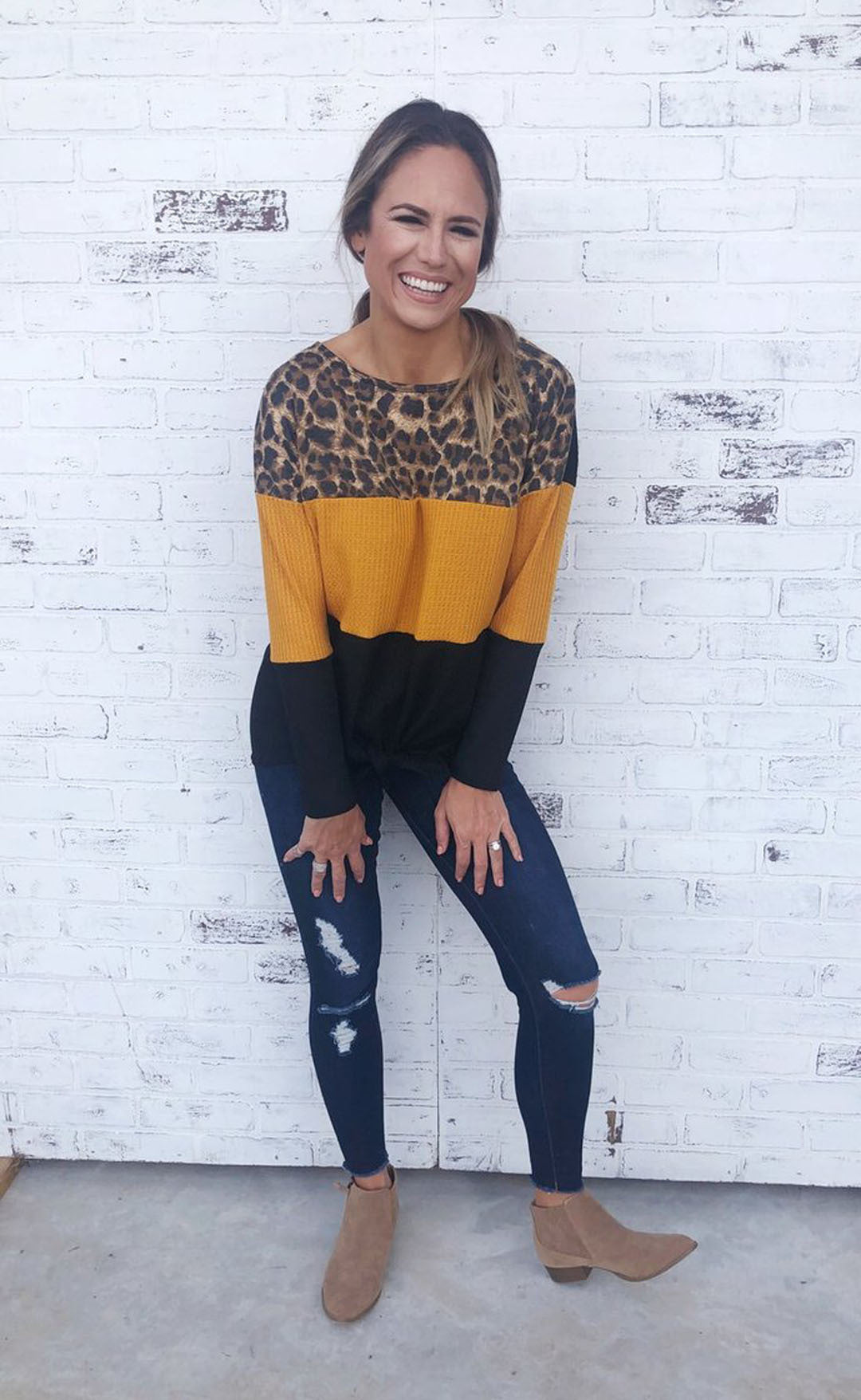 Leopard Print Casual Color Black Sweater