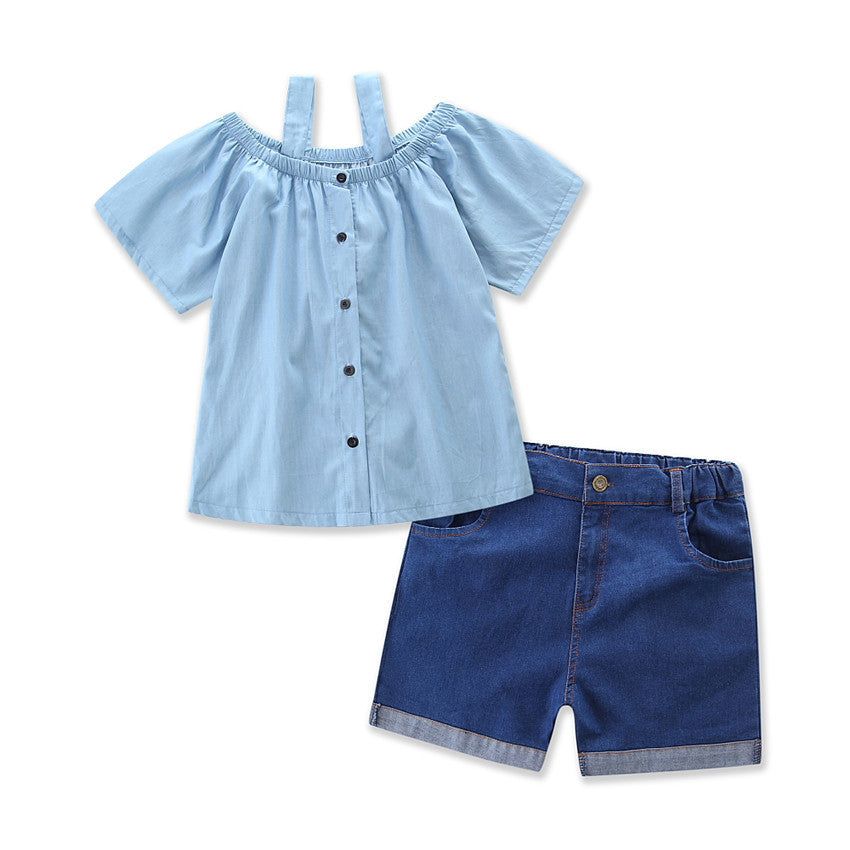 Matching Mother-Daughter Denim Outfit Top & Shorts